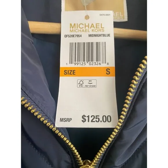 NWT Michael Kors Small Midnight Blue Puffer Quilted Chevron Vest Jacket, $125 - Picture 4 of 6